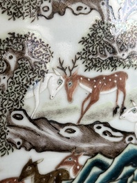 A large Chinese famille rose '100 deer' 'hu' vase, Qianlong mark, 19th C.