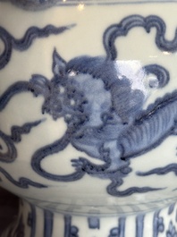 A Chinese blue and white Ming-style 'Buddhist lion' vessel, 20th C.