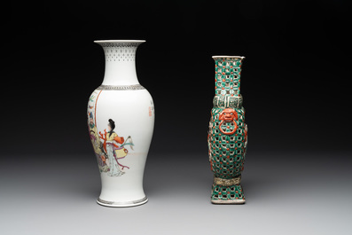 Four Chinese famille rose and verte wares, 19/20th C.
