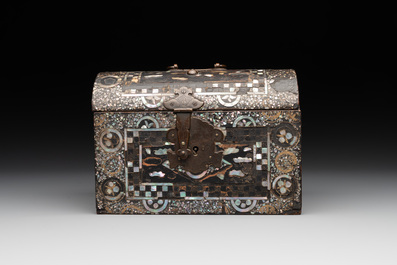 A Japanese gilt-lacquered mother-of-pearl inlaid Namban coffer for the Portuguese market, Edo, 17th C.