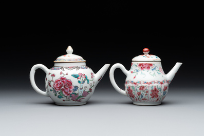 Four Chinese blue, white and famille rose teapots, Yongzheng/Qianlong