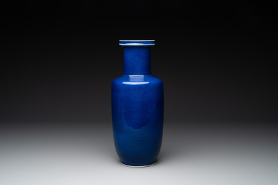 A Chinese monochrome powder blue rouleau vase, 19th C.