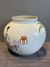 An extremely rare Chinese famille rose globular 'lady and boys' jar, Yongzheng