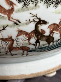 A large Chinese famille rose '100 deer' 'hu' vase, Qianlong mark, 19th C.