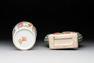 Four Chinese famille rose and verte wares, 19/20th C.