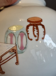 An extremely rare Chinese famille rose globular 'lady and boys' jar, Yongzheng