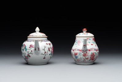 Four Chinese blue, white and famille rose teapots, Yongzheng/Qianlong