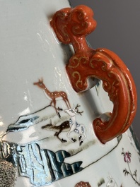 A large Chinese famille rose '100 deer' 'hu' vase, Qianlong mark, 19th C.