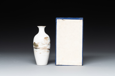 A varied collection of five Chinese famille rose, grisaille and iron-red porcelain, 20th C.