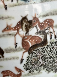 A large Chinese famille rose '100 deer' 'hu' vase, Qianlong mark, 19th C.