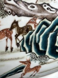 A large Chinese famille rose '100 deer' 'hu' vase, Qianlong mark, 19th C.