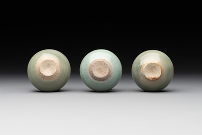 Six Chinese Longquan celadon jarlets, Yuan/Ming