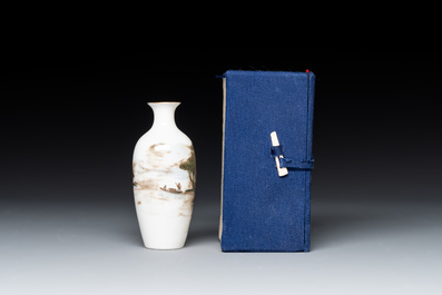 A varied collection of five Chinese famille rose, grisaille and iron-red porcelain, 20th C.