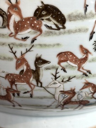 A large Chinese famille rose '100 deer' 'hu' vase, Qianlong mark, 19th C.