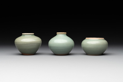 Six Chinese Longquan celadon jarlets, Yuan/Ming