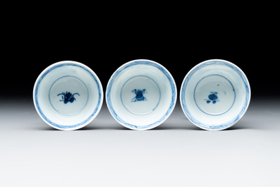 Seven Chinese blue and white cups and six saucers, Kangxi/Yongzheng
