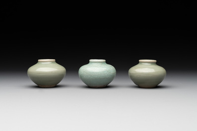 Six Chinese Longquan celadon jarlets, Yuan/Ming