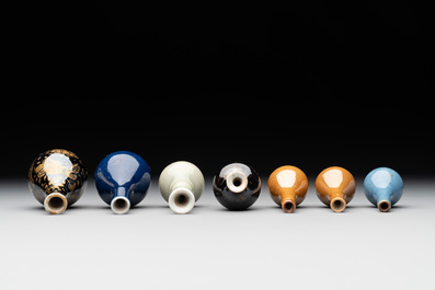 Seven various Chinese monochrome miniature vases, Kangxi/Qianlong