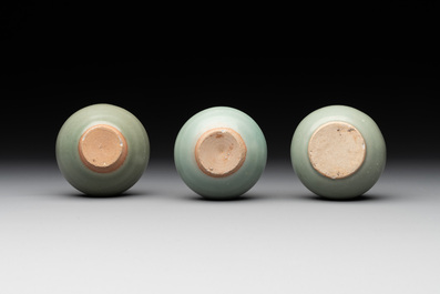 Six Chinese Longquan celadon jarlets, Yuan/Ming