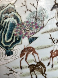 A large Chinese famille rose '100 deer' 'hu' vase, Qianlong mark, 19th C.