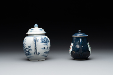 Four Chinese blue, white and famille rose teapots, Yongzheng/Qianlong