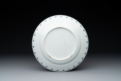 A Chinese blue and white 'arbour' dish after Cornelis Pronk, Qianlong