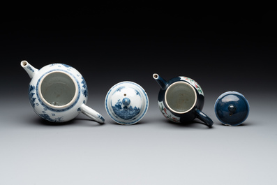 Four Chinese blue, white and famille rose teapots, Yongzheng/Qianlong