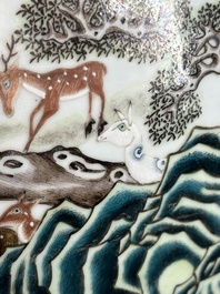 A large Chinese famille rose '100 deer' 'hu' vase, Qianlong mark, 19th C.