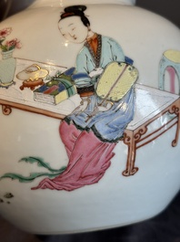 An extremely rare Chinese famille rose globular 'lady and boys' jar, Yongzheng