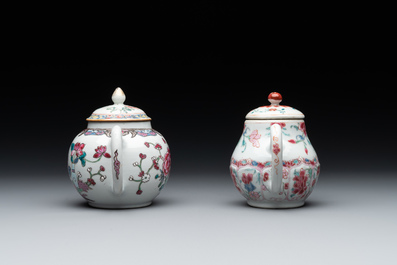 Four Chinese blue, white and famille rose teapots, Yongzheng/Qianlong