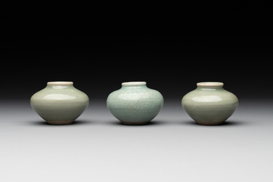 Six Chinese Longquan celadon jarlets, Yuan/Ming
