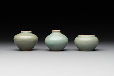 Six Chinese Longquan celadon jarlets, Yuan/Ming