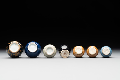 Seven various Chinese monochrome miniature vases, Kangxi/Qianlong