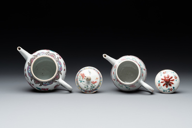 Four Chinese blue, white and famille rose teapots, Yongzheng/Qianlong