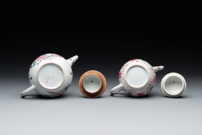 Four Chinese blue, white and famille rose teapots, Yongzheng/Qianlong