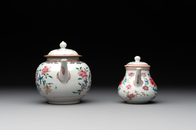 Two Chinese famille rose teapots with floral design, Yongzheng/Qianlong