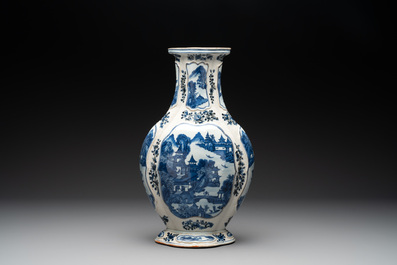 A Chinese blue and white vase depicting the Pearl River and the Whampoa Pagoda, Qianlong mark and of the period