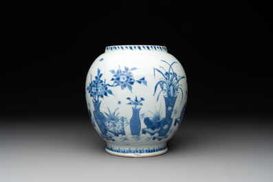 A fine Chinese blue and white 'antiquities' jar, Jiajing mark, Transitional period