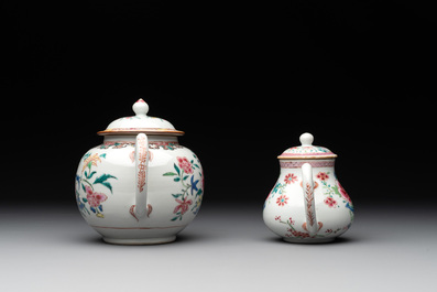 Two Chinese famille rose teapots with floral design, Yongzheng/Qianlong