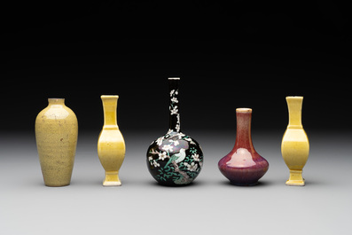 Five various Chinese monochrome miniature vases, 19th C.