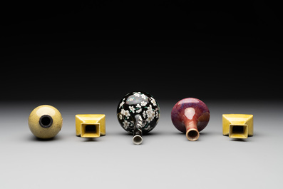 Five various Chinese monochrome miniature vases, 19th C.
