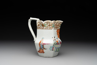 A Chinese gilt-decorated Canton famille rose ewer with figural design, 19th C.