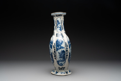 A Chinese blue and white vase depicting the Pearl River and the Whampoa Pagoda, Qianlong mark and of the period
