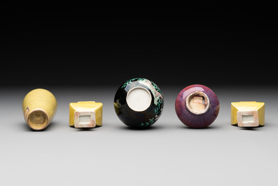 Five various Chinese monochrome miniature vases, 19th C.