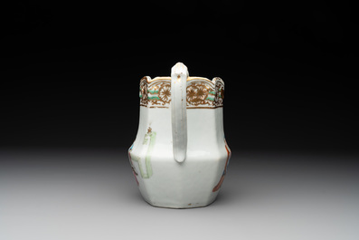 A Chinese gilt-decorated Canton famille rose ewer with figural design, 19th C.