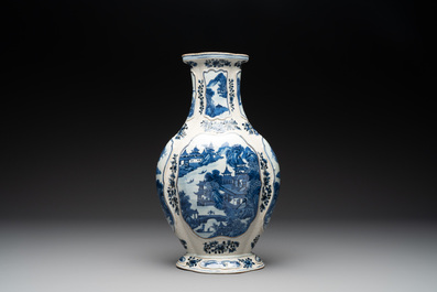 A Chinese blue and white vase depicting the Pearl River and the Whampoa Pagoda, Qianlong mark and of the period