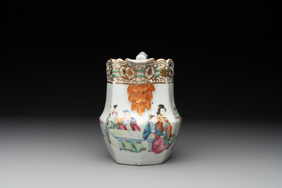 A Chinese gilt-decorated Canton famille rose ewer with figural design, 19th C.