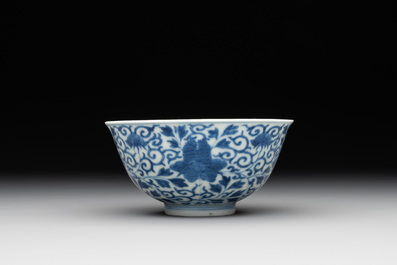 A Chinese blue and white 'peony scroll' bowl, Guangxu mark and of the period