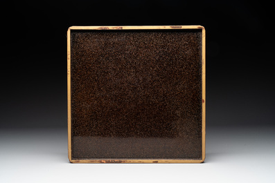 A Japanese mother-of-pearl-inlaid lacquer five-tier stacking box with two covers and a tray, 19/20th C.