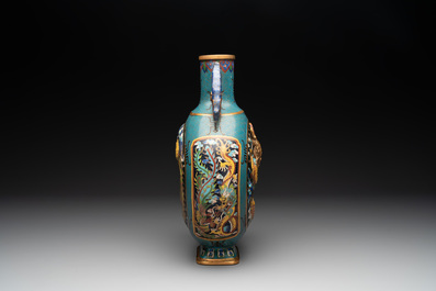 A Chinese cloisonn&eacute; 'dragon and phoenix' moonflask vase, 'bianhu', 19/20th C
